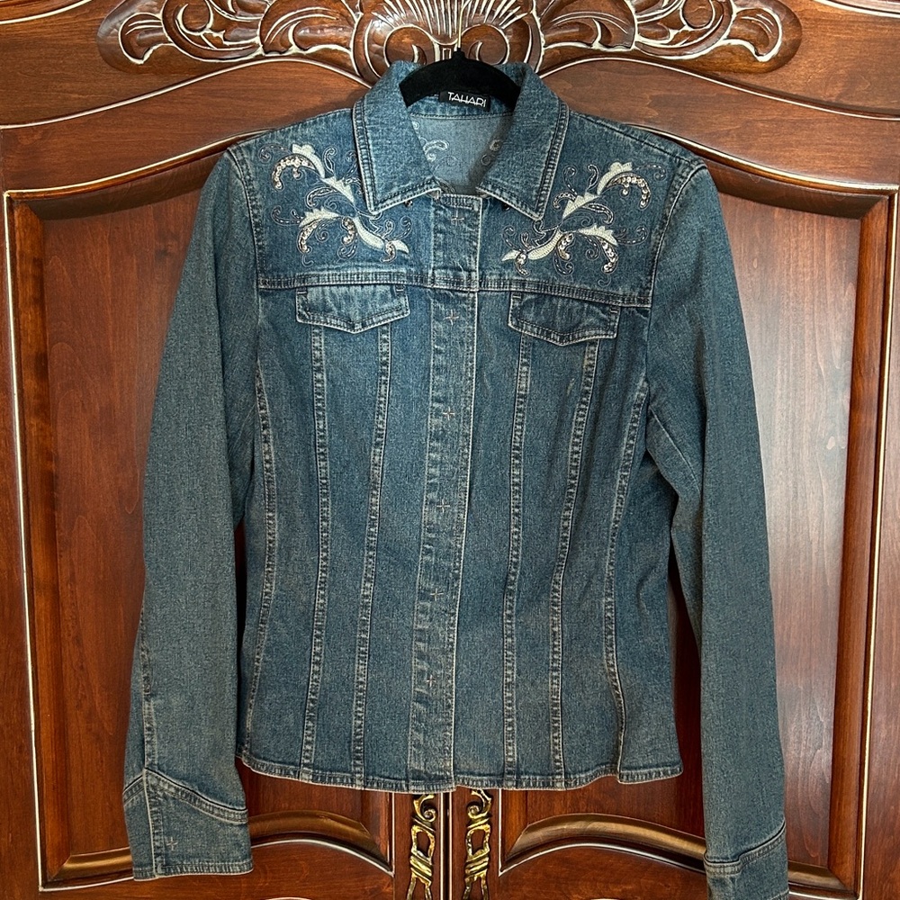 Tahari Embroidered Denim Jacket